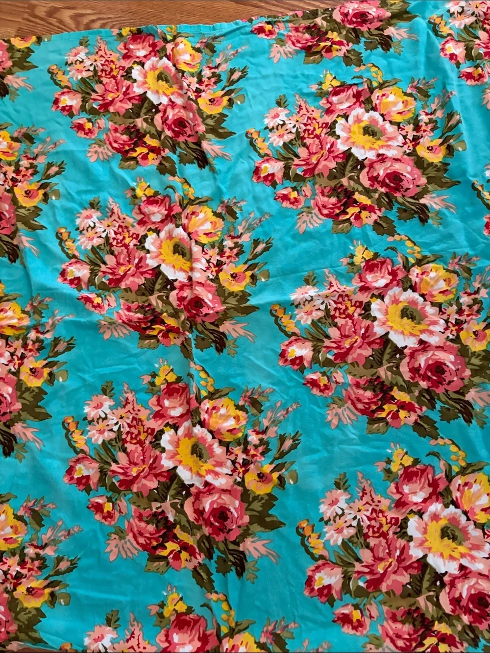 Turquoise Floral Cotton  - Pink & Yellow Bouquet  cloth